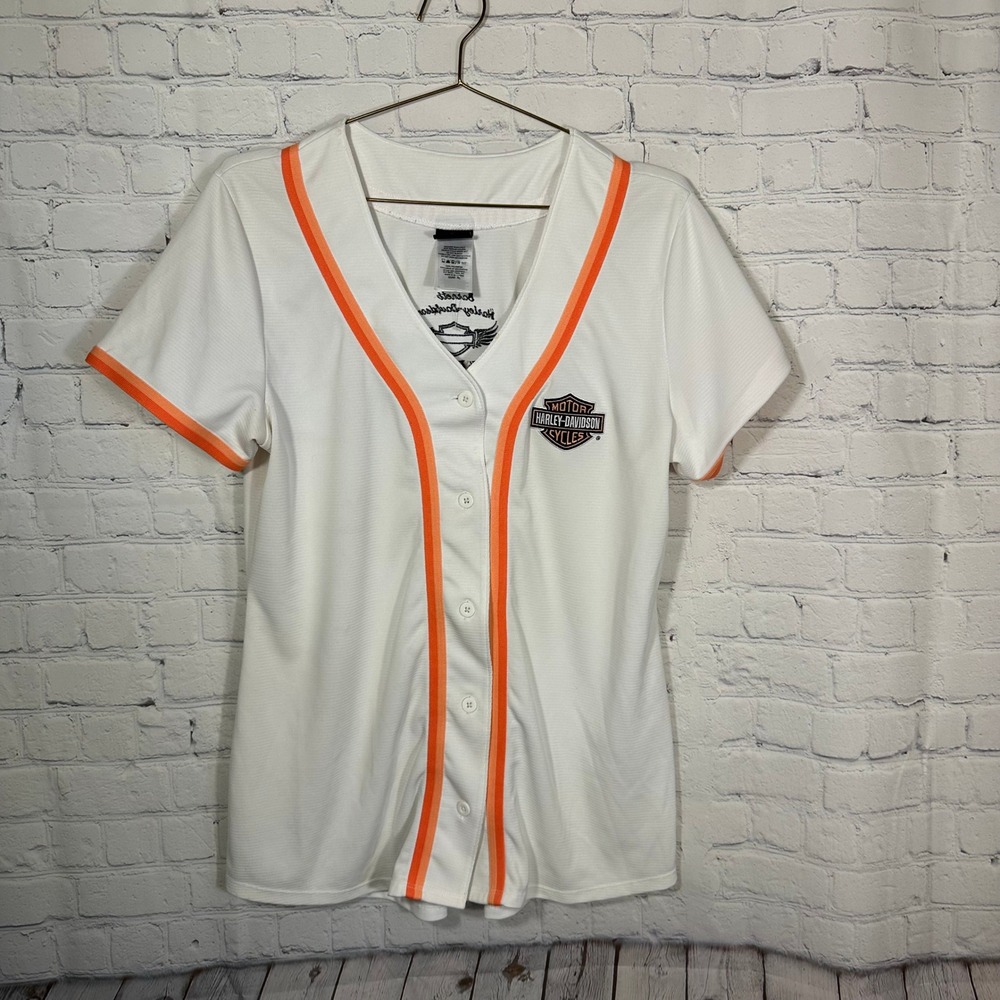 Harley-Davidson Womens Baseball Jersey Shirt White Orange XL HADY 15526 El Paso